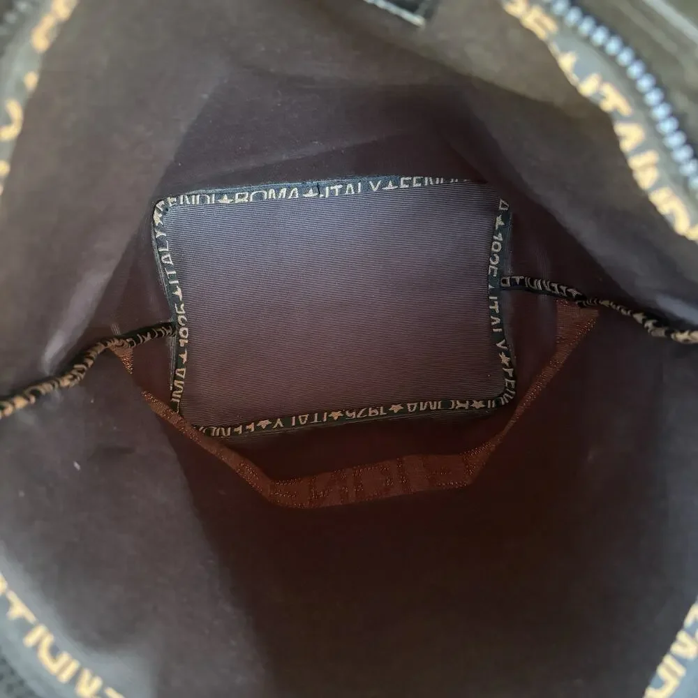 FENDI Nylon Bucket Tote Bag Handbag Star Logo Brown